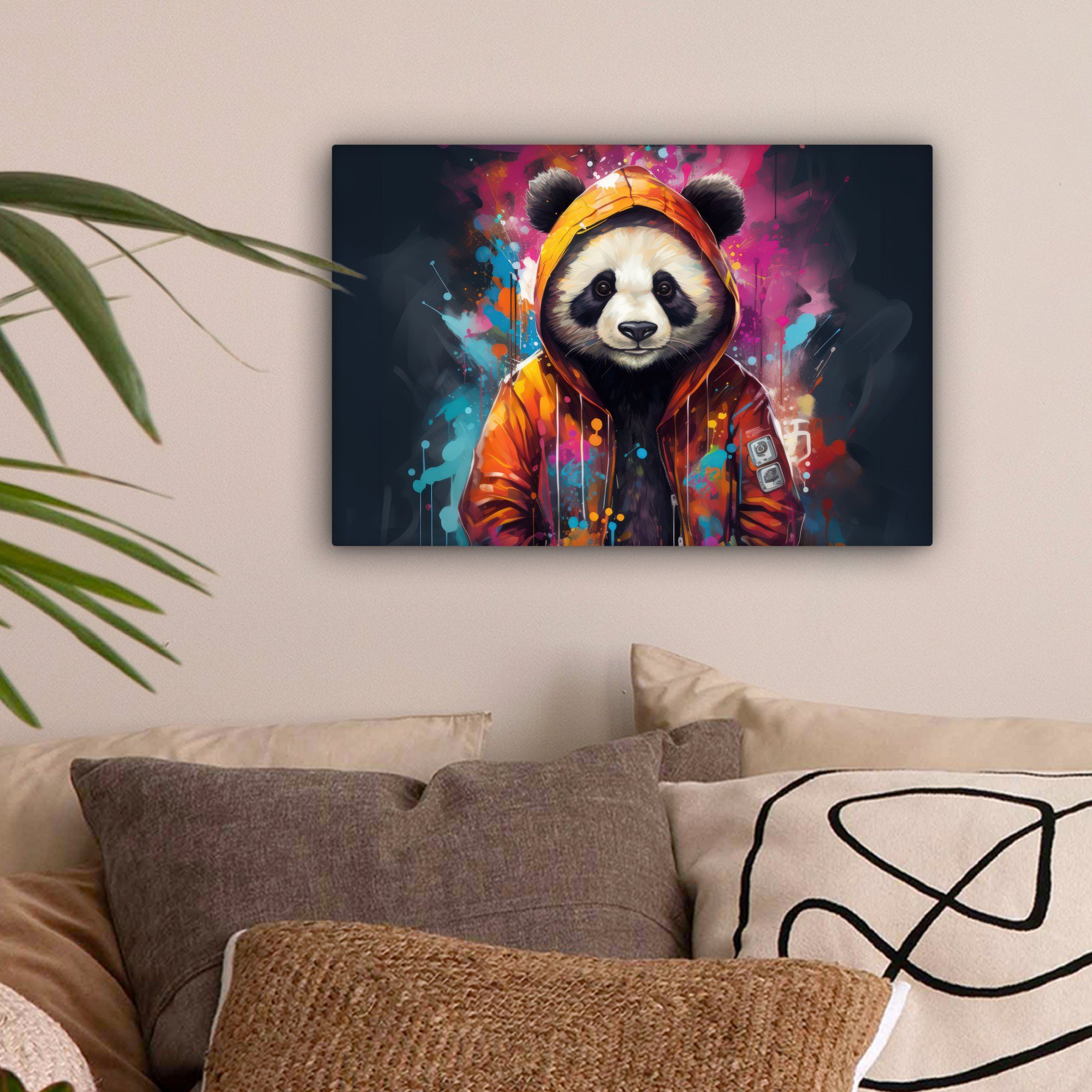 OneMillionCanvasses® Leinwandbild Panda - Jacke - Graffiti - Orange, Fotodr günstig online kaufen