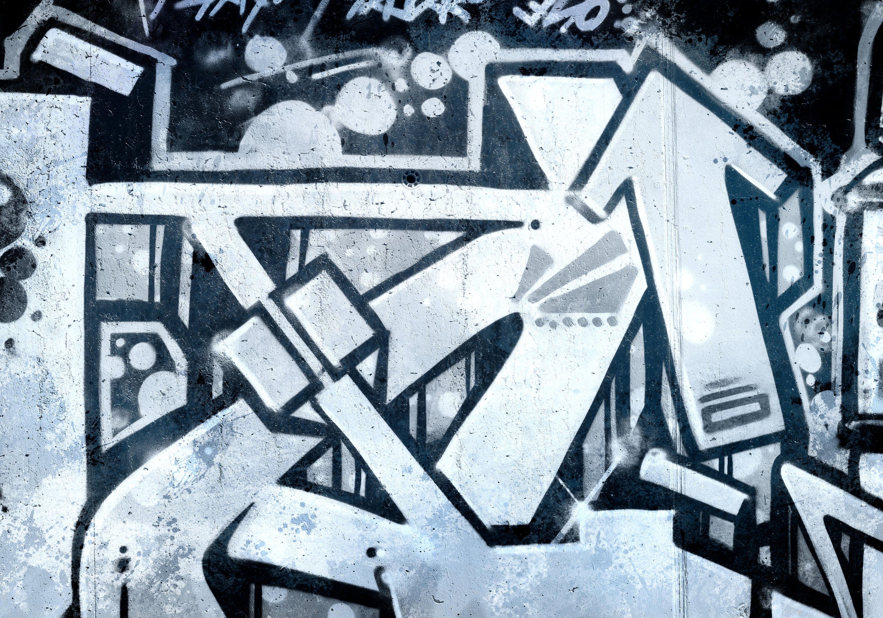 wandmotiv24 Fototapete Abstrakte Linien Graffiti Blau Grau, glatt, Wandtapete, Motivtapete, matt, Vliestapete, selbstklebend