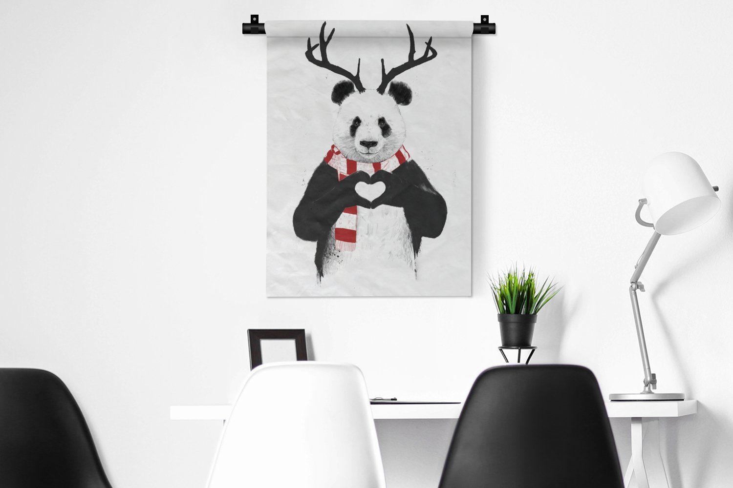 - Wanddekoobjekt an Tapisserie, Halstuch - für der Wohnzimmer, Herz, Wand, MuchoWow - Panda Deko Geweih Schlafzimmer