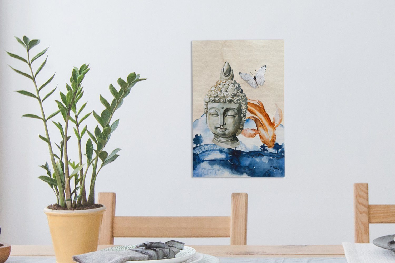 OneMillionCanvasses® Kopf (1 inkl. Zackenaufhänger, Gemälde, Leinwandbild Buddha 20x30 Leinwandbild St), - - fertig Wasser, cm bespannt