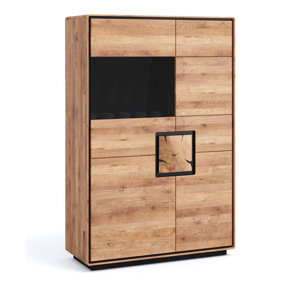 Lomadox Highboard WOODBRIDGE-69, in Eiche massiv geölt, 100 cm breit, Hirnholz, montiert
