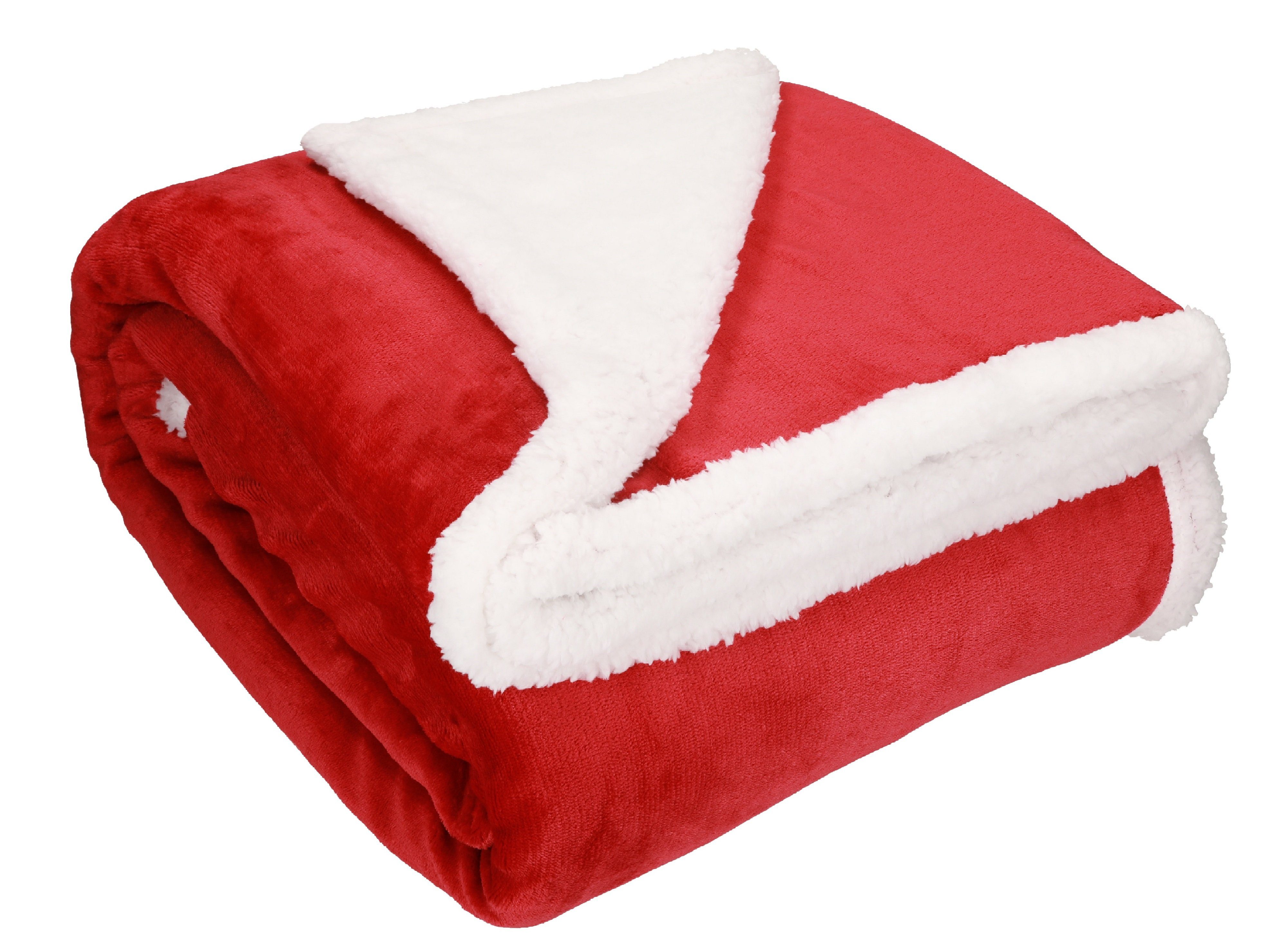 Wohndecke Luxus Flanell Sherpa Kuscheldecke XXL Verona Größe 150x200 cm, Betz rot