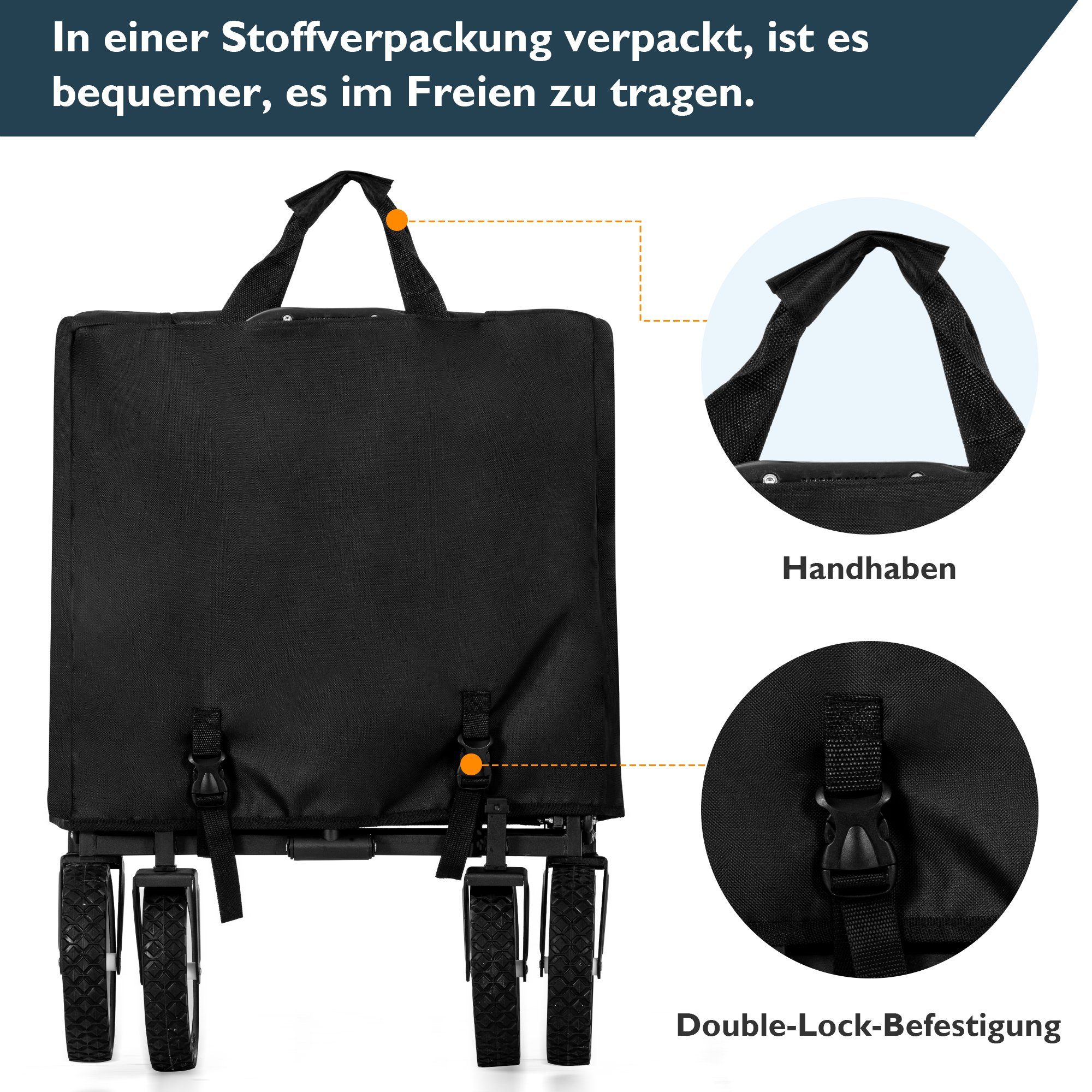 Merax Bollerwagen klappbar,Transportwagen ohne Dach, Faltbar, Handwagen 360 ° drehbar, verstellbarer Handgriff