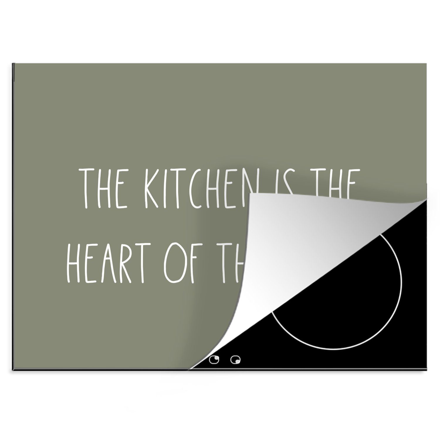 MuchoWow Herdblende-/Abdeckplatte Sprichwörter - Zitate - Die Küche ist das Herz des Hauses - Küche, Vinyl, (1 tlg), 70x52 cm, Mobile Arbeitsfläche nutzbar, Ceranfeldabdeckung