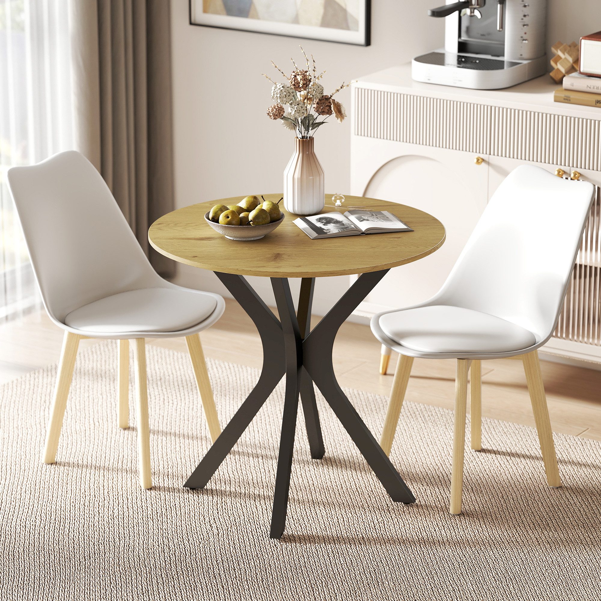 HOMCOM Esstisch Kaffeetisch Spider-Stahlgestell für Küche Esszimmer (Runder Tisch, 1-St., Küchentisch), Ø78 x 75H cm, Naturholz