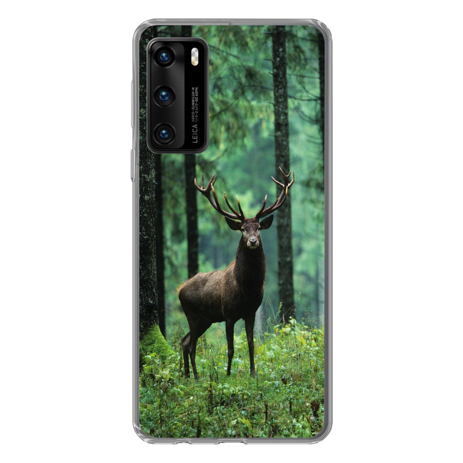 MuchoWow Handyhülle für Huawei P40 Hirsche - Wald - Bäume - Tiere - Natur, Handy Case, Silikon, Bumper Case Dünn
