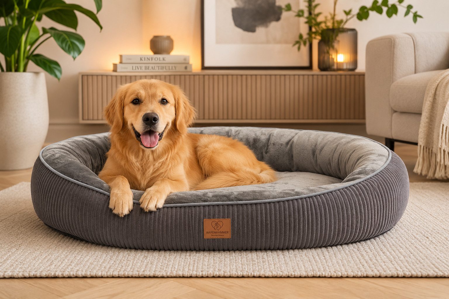 Warenhammer Hundebett Orthopädisches Premium Hundebett, flauschig weich, abnehmbar/waschbar, gepolsterter Rand ca. 20-22 cm hoch, weiches Flanell / herausnehmbare Innenmatratze