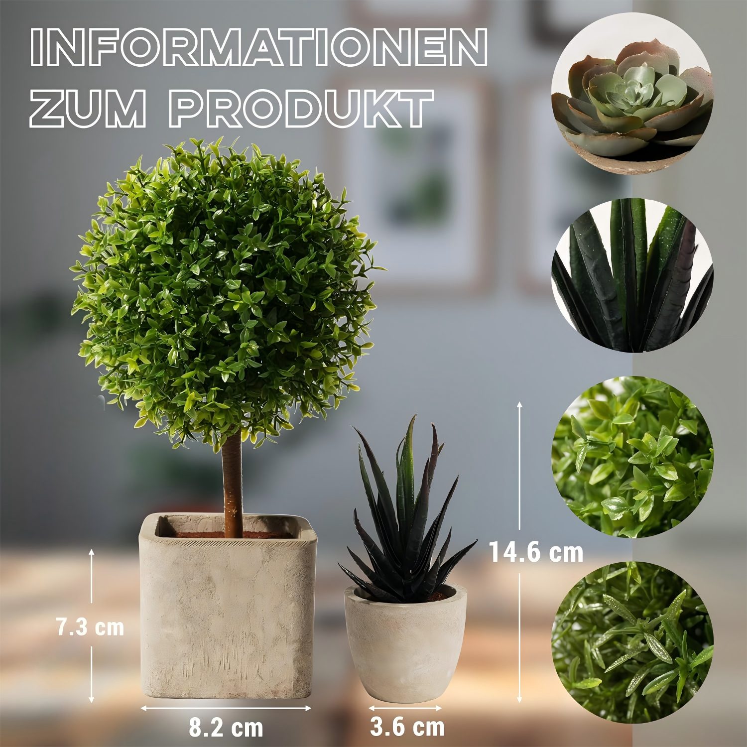 Kunstpflanze 4 Stück Kunstpflanzen Sukkulenten mit Topf,Deko Pflanzen,Fake Pflanzen Kunstpflanzen Sukkulenten Set, künstliche Pflanzen wie echt, Fake Pflanzen pflegeleicht, Mini Pflanzen Deko, Kunstpflanzen klein, Künstliche Eukalyptus, langlebiges Material, Dauerhaft schön, Refined Living, für Wohnzimmer,Schlafzimmer,Bad,Küchen,Büro,Zimmer,Zuhause Innen Deko