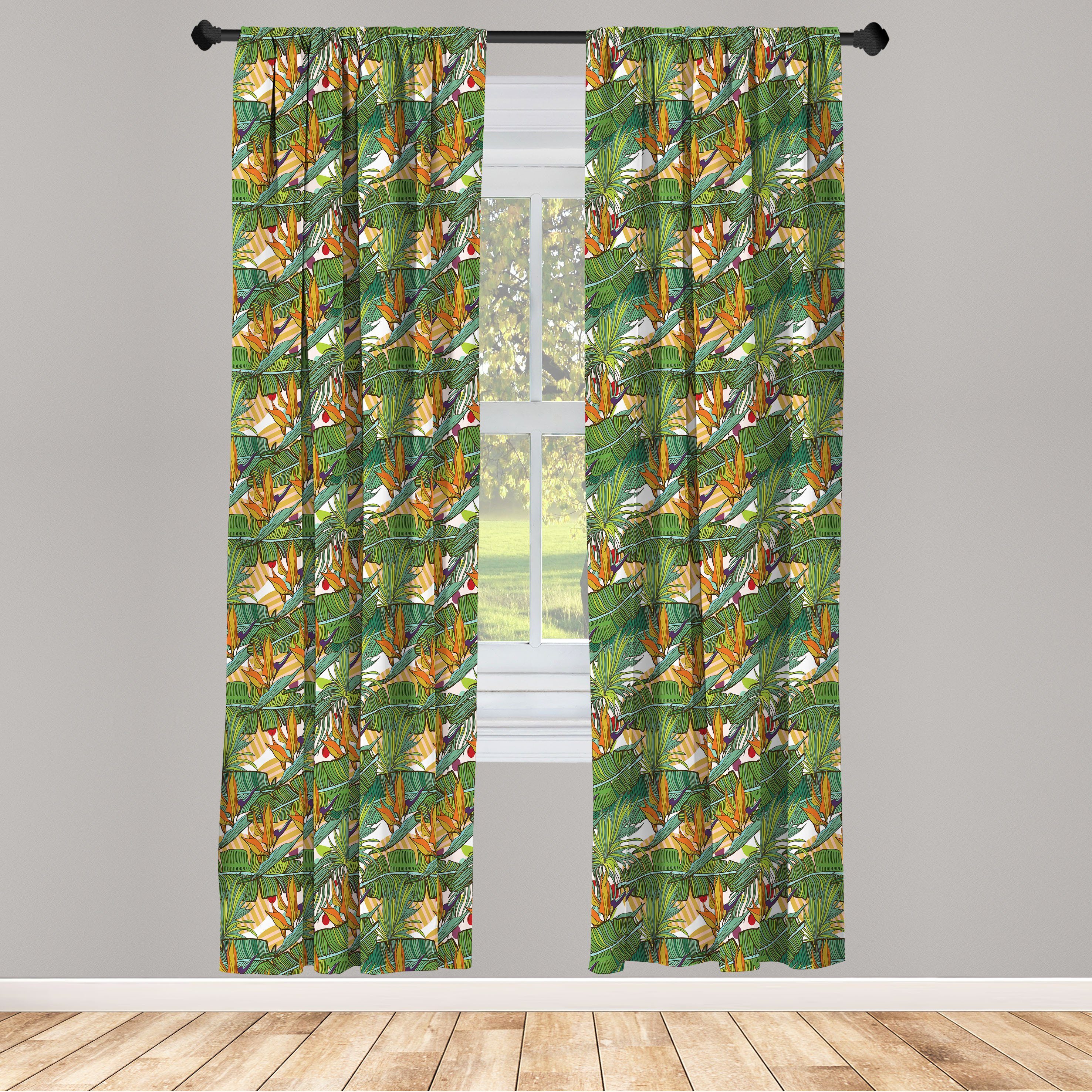 Gardine Vorhang für Wohnzimmer Microfaser, Laub Schlafzimmer Abakuhaus, Sommer-tropisches Exotisch Kunst Dekor