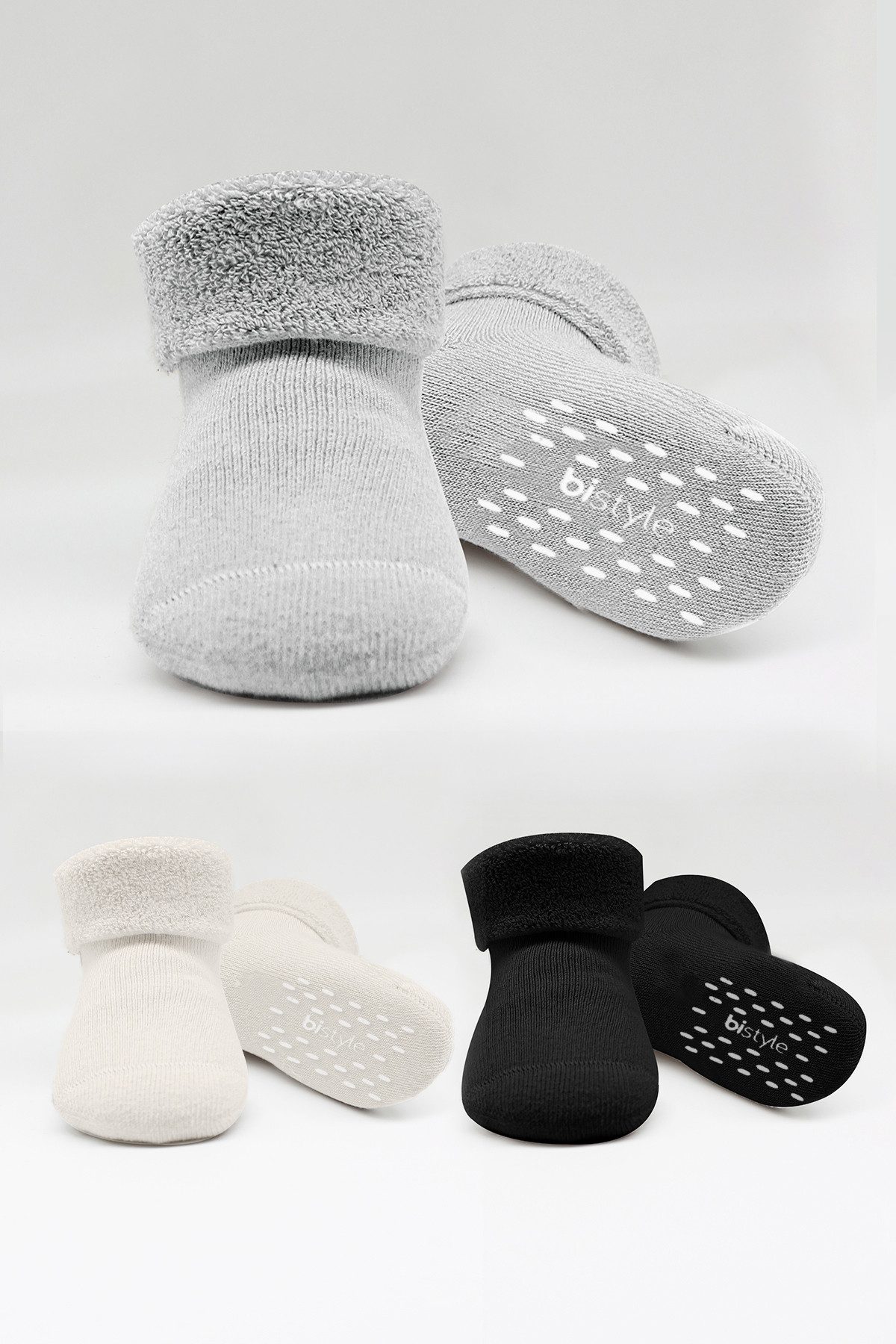 bistyle Kurzsocken (3er Pack), Frottee-Innen ABS für Babys Jungen Mädchen Babysocken (Set, 3-Paar, 3er-Pack) Anti-Rutsch, Plüsch, GOTS zertifiziert 0-36 Monate