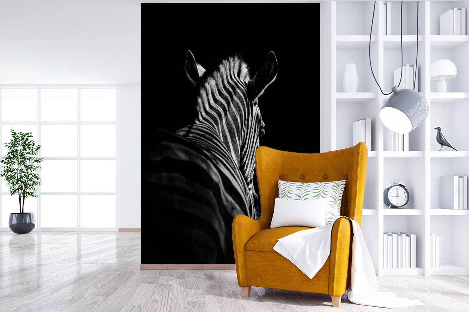 Tapete weiß - und Wildtiere, St), MuchoWow bedruckt, Tier Wohnzimmer, Montagefertig Matt, - Schwarz (3 Fototapete für Vinyl - Wandtapete Zebra