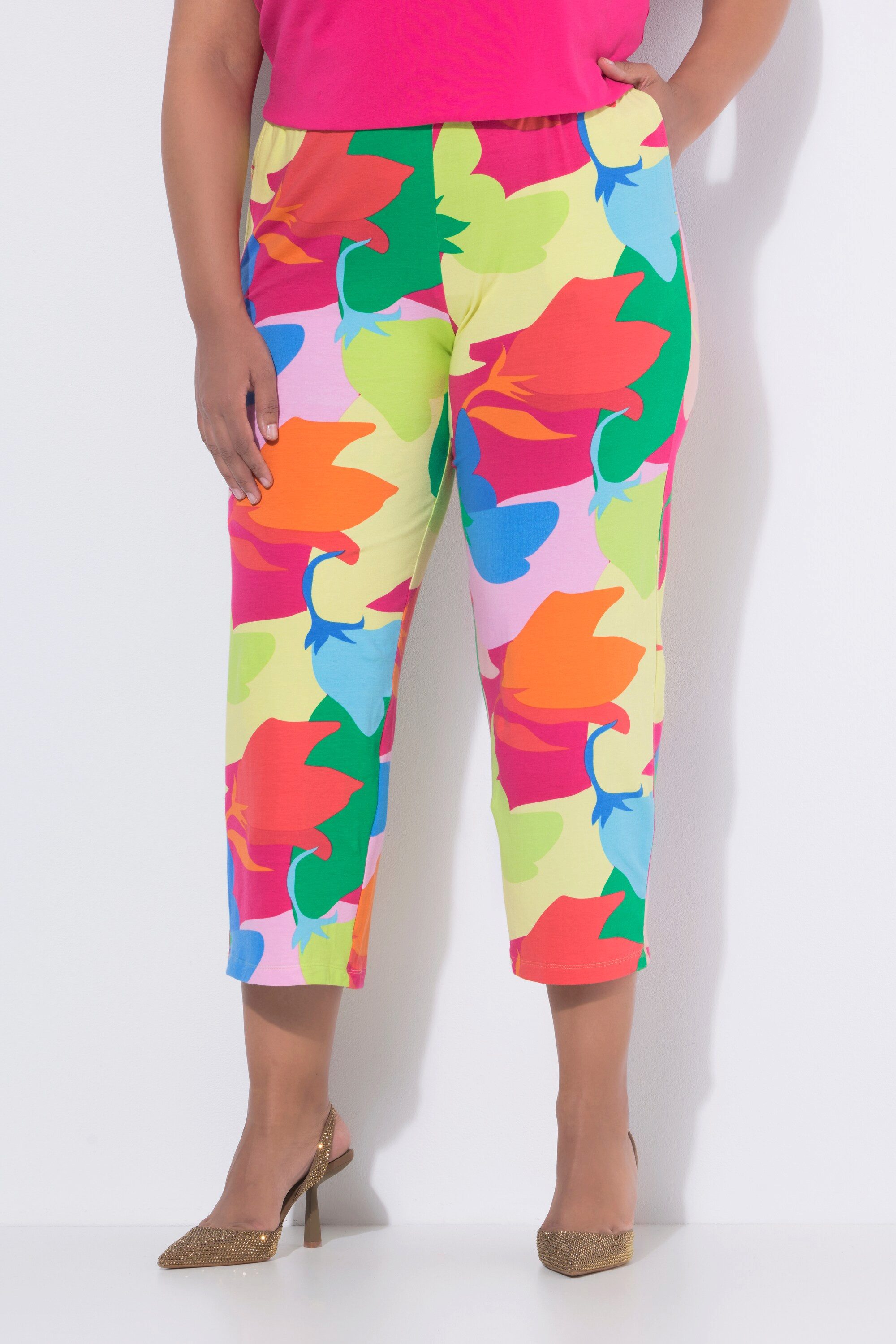 Ulla Popken Schlupfhose 7/8-Jerseyhose gemustert weites Bein Elastikbund
