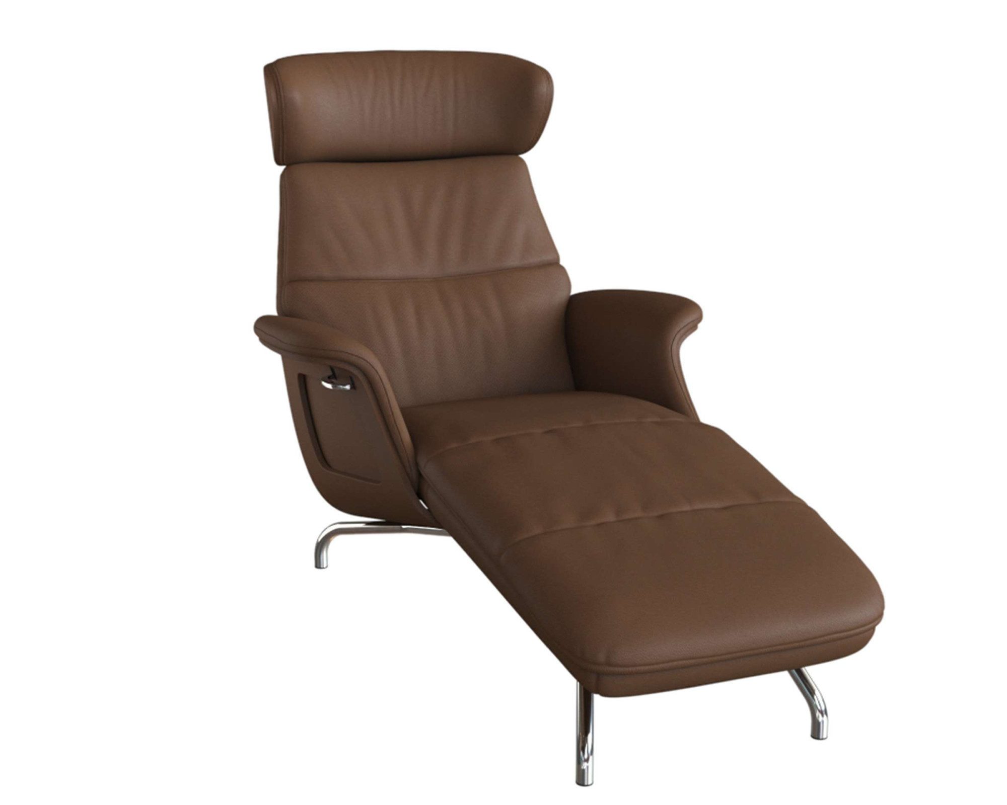 FLEXLUX Loungesessel Clement Chaislongue, Relaxstuhl, Liegesessel, Rücken- & Kopfteilverstellung, Armlehne, Walnuss, Fuß Alu