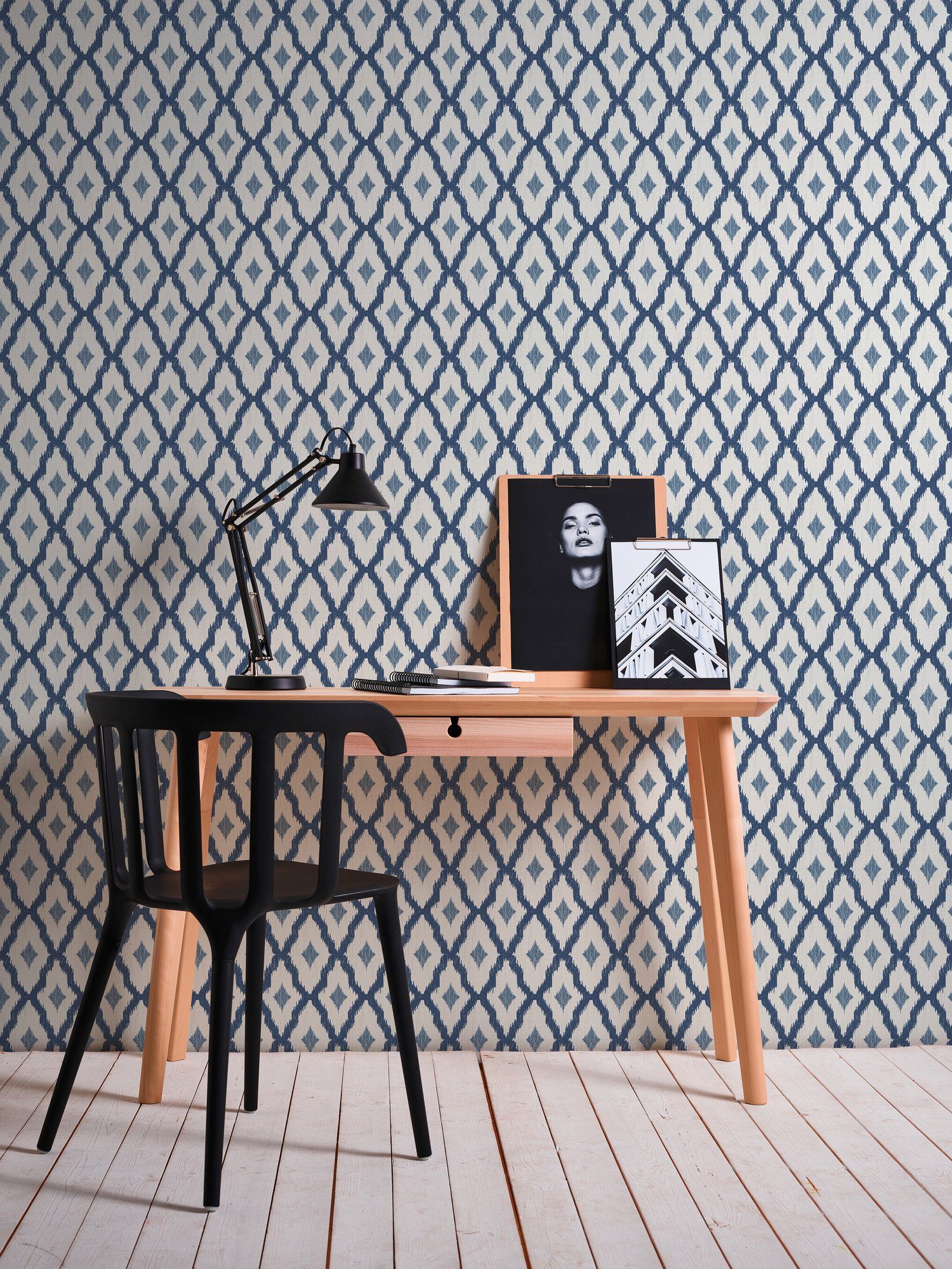 A.S. Création Architects samtig, blau/weiß Textiltapete Streifen Tapete Paper Tessuto