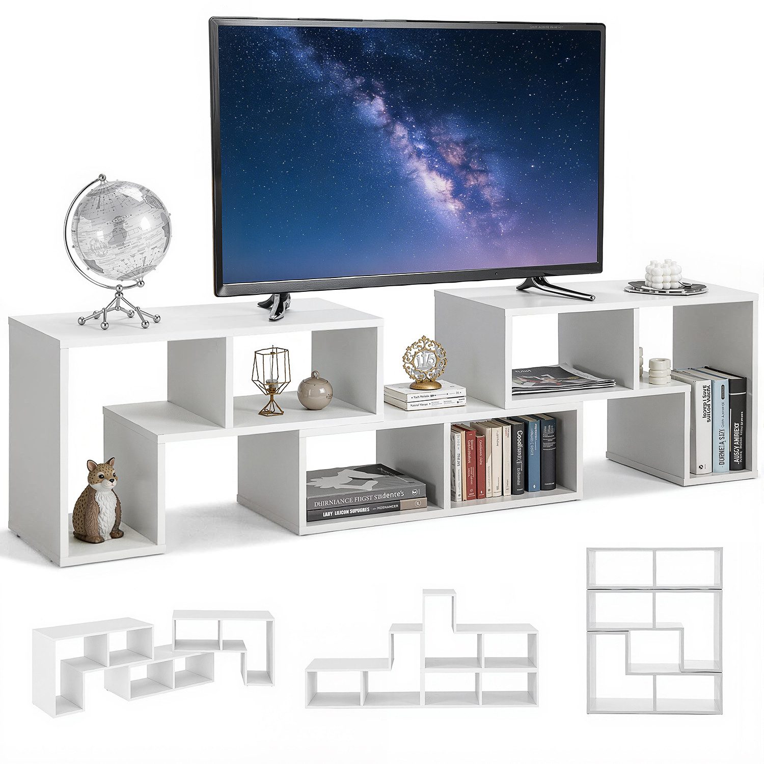 oyajia Lowboard TV-Schrank Eckregal (TV-Regal freie Kombination, mit offenen Regalen), Lange 134-180cm, für Fernseher bis zu 75 Zoll, bis 50 kg belastbar