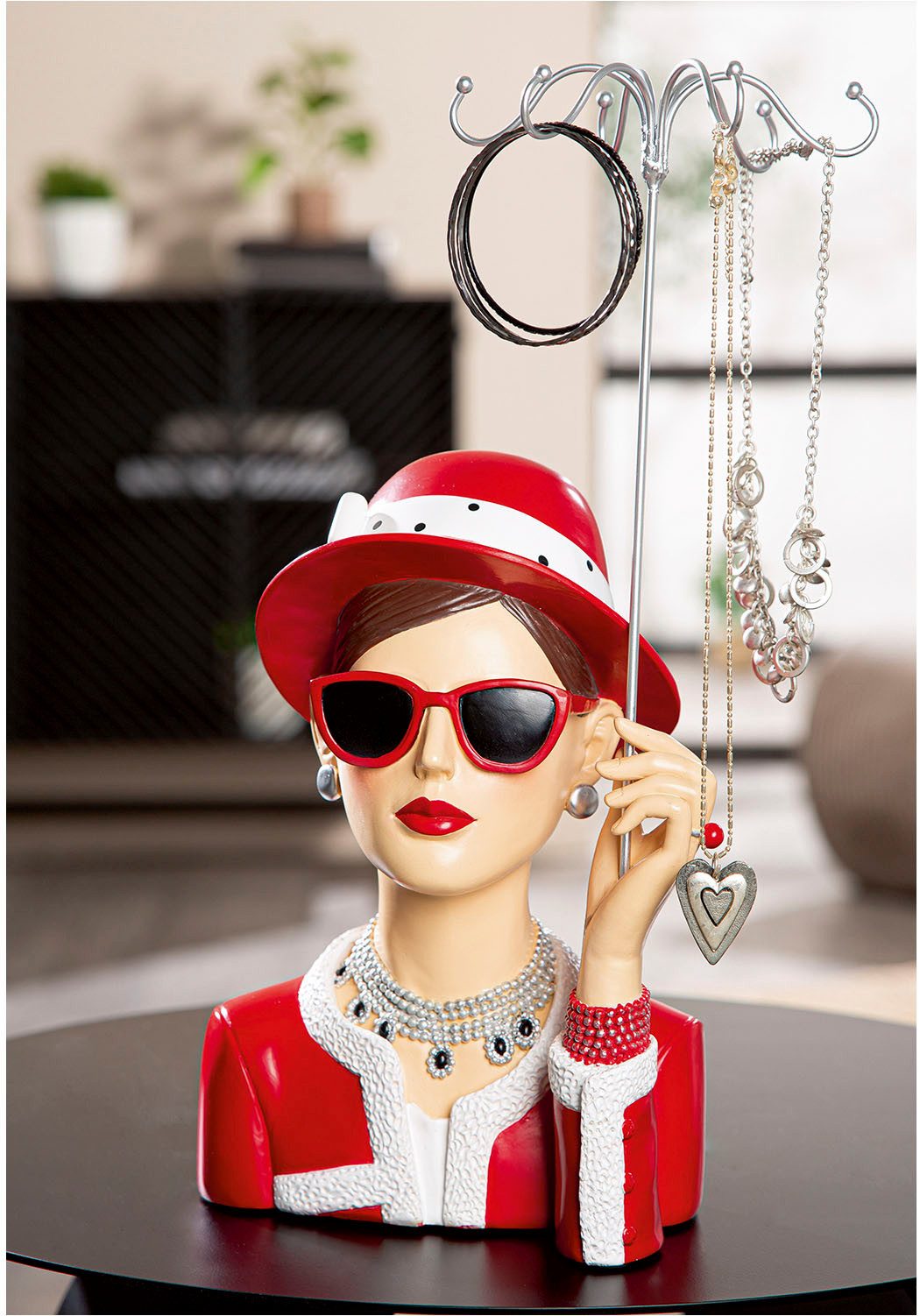 GILDE Schmuck Etagere Figur; Schmuckständer Frau Chloe rot; silberfarben H. 39,5 cm