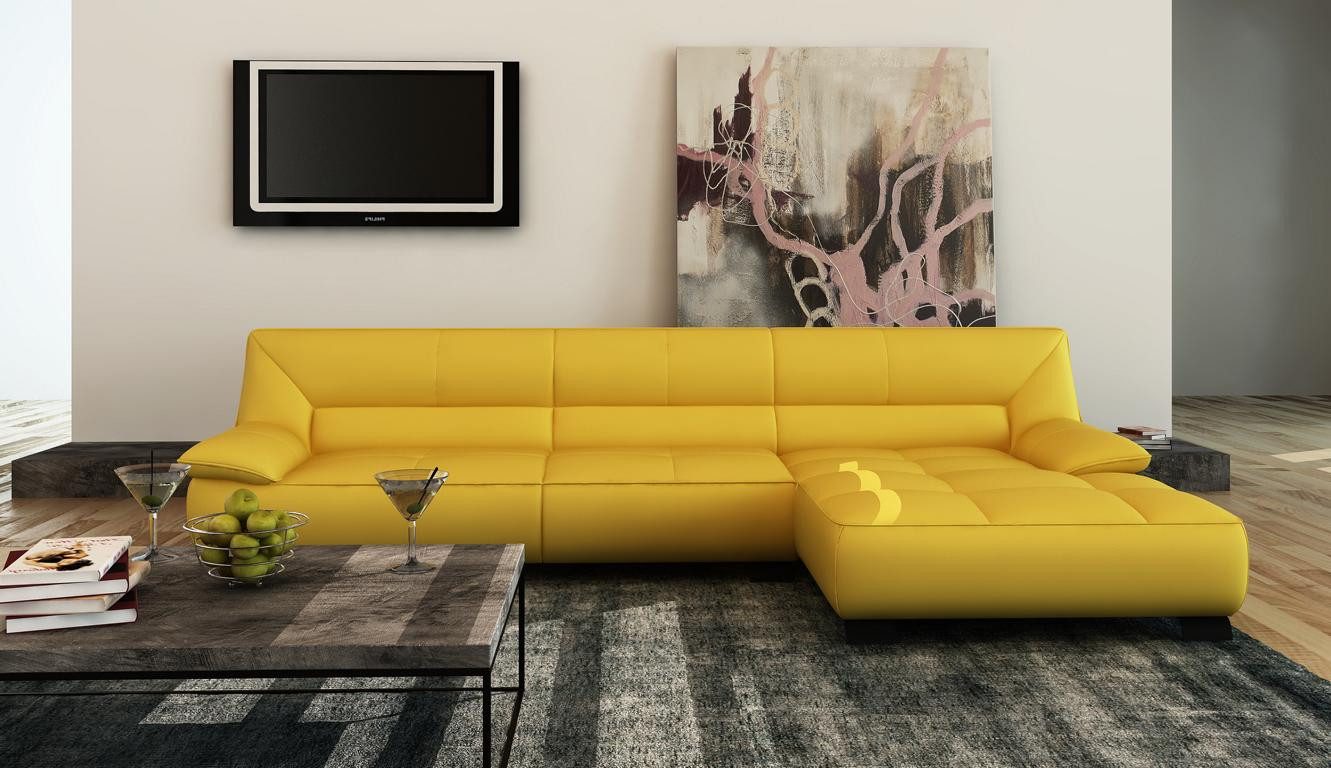 JVmoebel Ecksofa Moderne gelbe Eckcouch im Ledermaterial für Ihr Wohnzimmer, Made in Europa