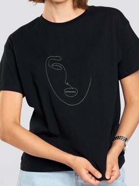 Freshlions T-Shirt T-Shirt Face mit Nieten Schwarz S Pailletten