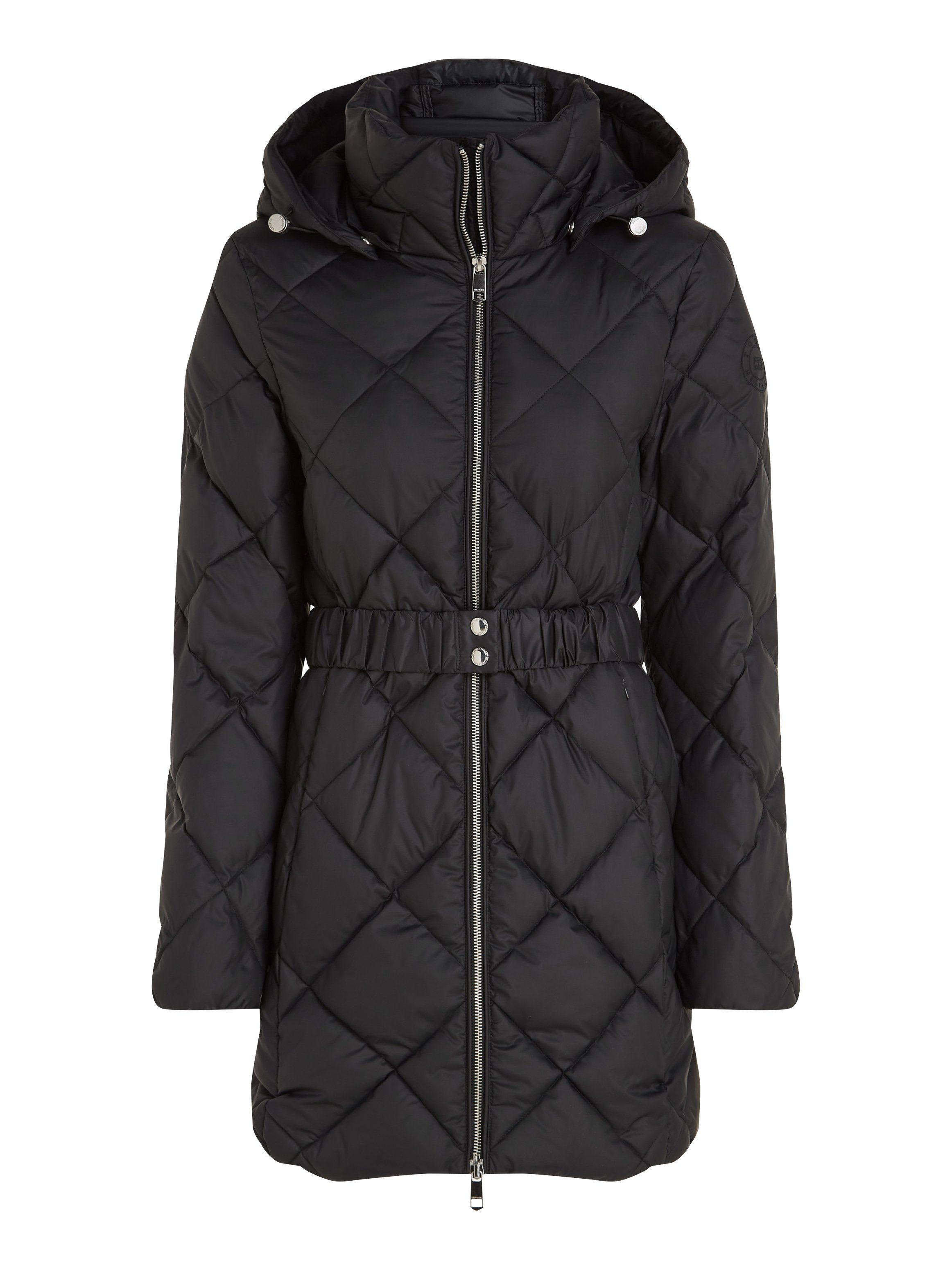 Steppmantel Kapuze Hilfiger QUILTED Tommy abnehmbarer BELTED ELEVATED COAT mit
