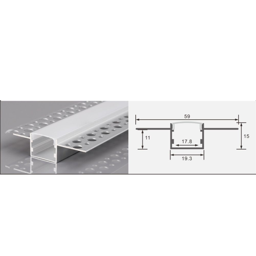 ENERGMiX LED-Stripe-Profil 2m Alu Profile Unterputz Profil Trockenbau Schiene Kanal System mit, Aluprofil mit Milchglas Abdeckung Unterputz einabu von LED-Strei – Bild 3 von 4