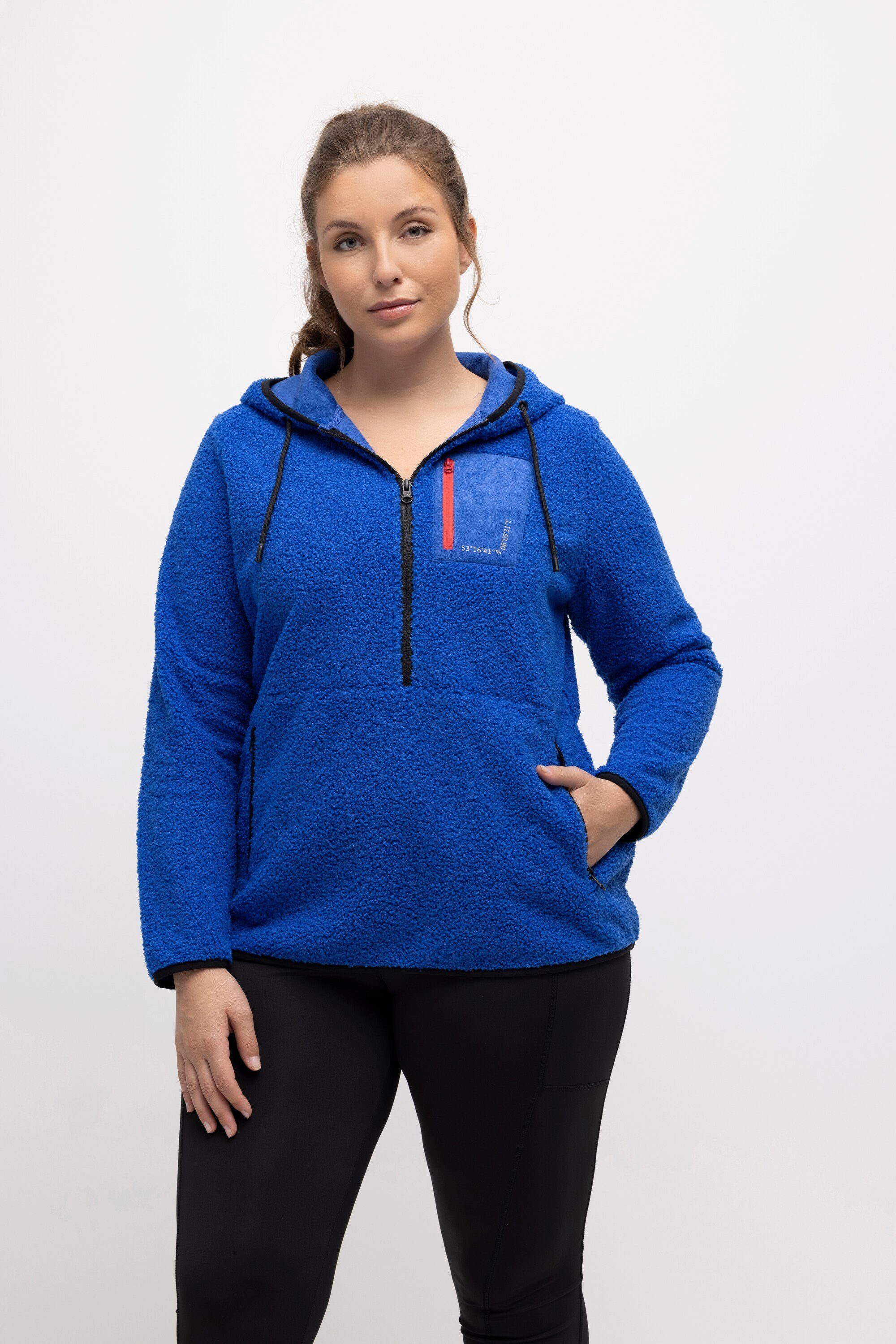 Ulla Popken Sweatjacke Fleece-Hoodie Koordinaten-Druck Zipptaschen