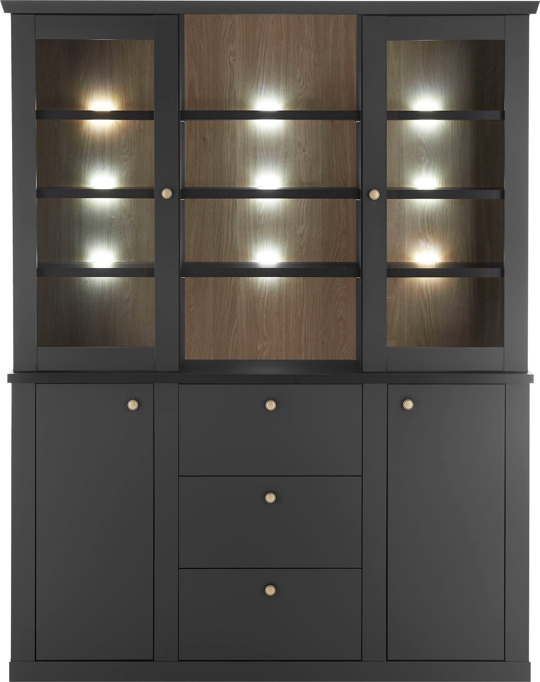Home affaire Buffet Lincoln, Hochschrank im Landhausstil, moderner Schrank edles Design, messingfarbene Knopfgriffe, vielseitig einsetzbar
