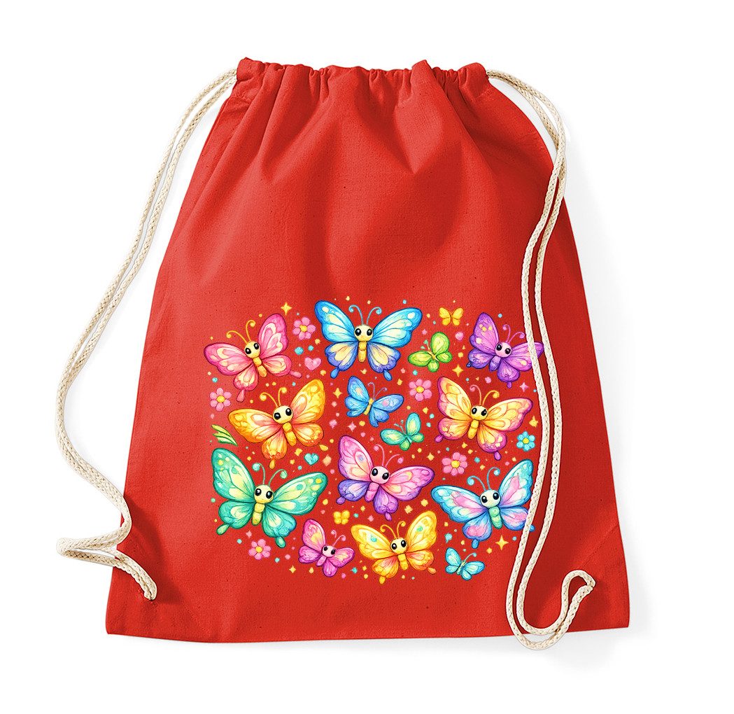 Blondie & Brownie Turnbeutel Bunter Schmetterling PrintTurnbeutel Baumwolle Sportbeutel (Einzelstück, Einzelartikel), Schmetterling Turnbeutel Baumwolle