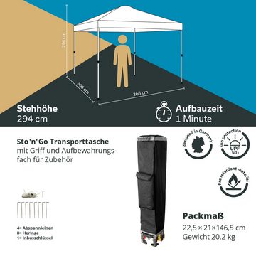 Skandika Pavillon Pavillon Solvorn 3,66 x 3,66 m, patentierter Einhand-Mechanismus, Pop Up Faltpavillon mit Stahlgestell