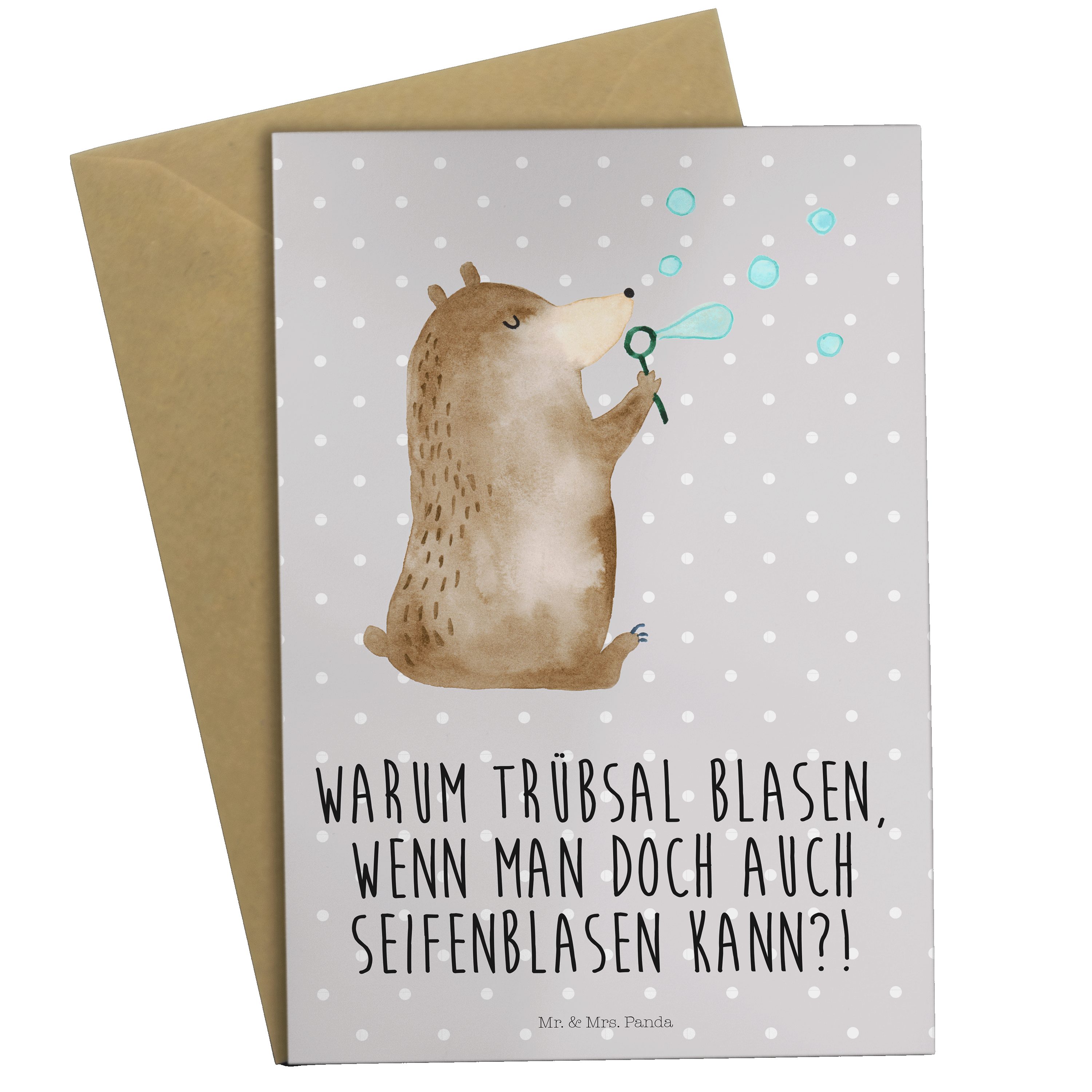 Mr. & Mrs. Panda Grußkarte Bär Seifenblasen - Grau Pastell - Geschenk, Klappkarte, Glückwunschka