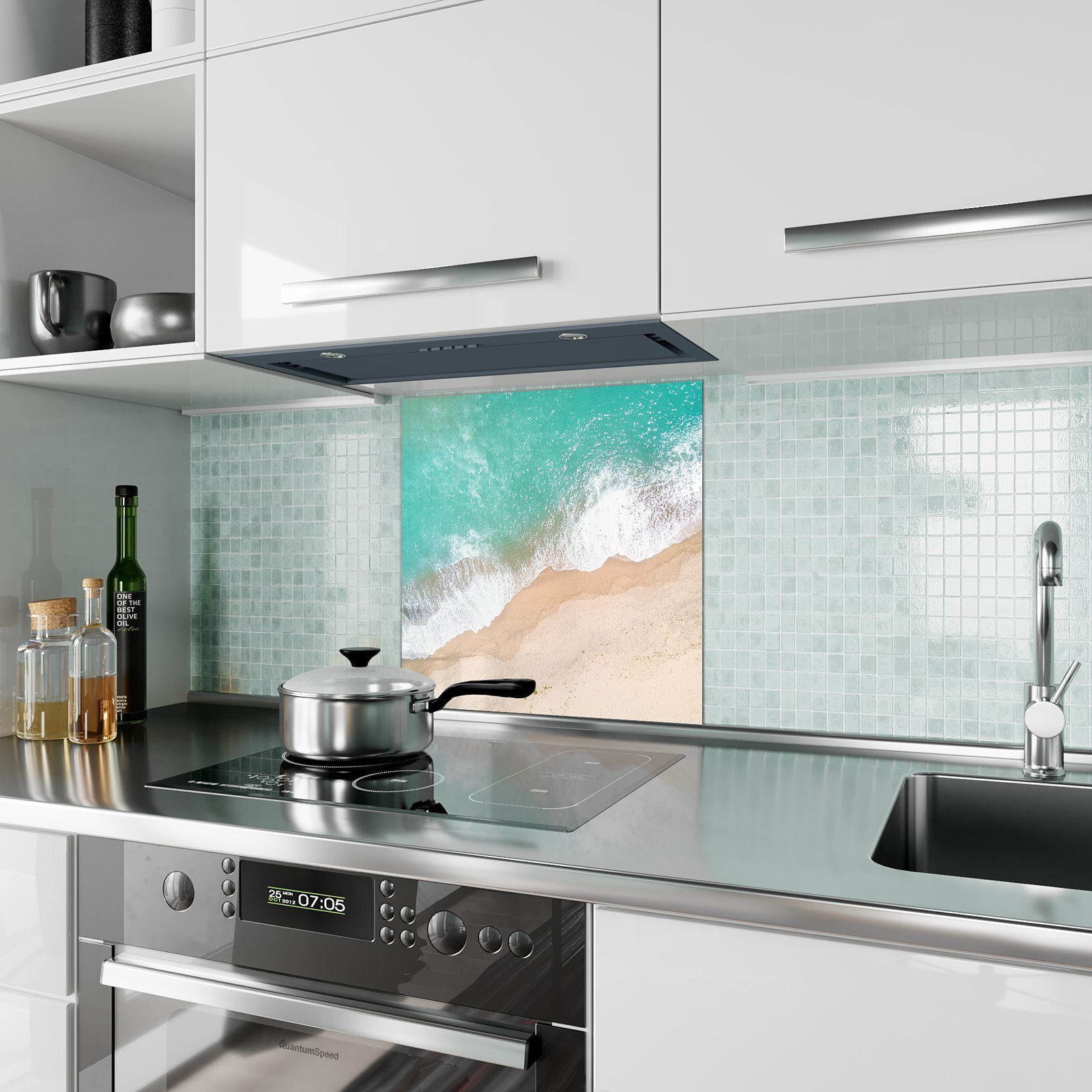 Küchenrückwand mit Küchenrückwand Glas Strand Sandiger Primedeco Spritzschutz Motiv