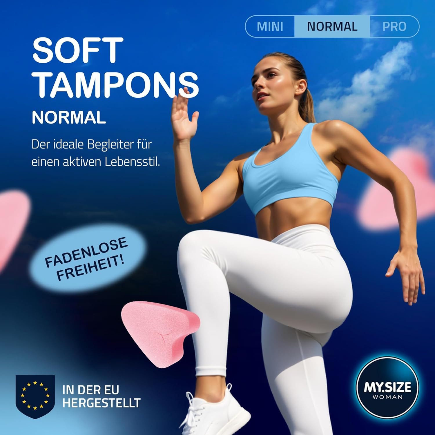MY.SIZE Tampons Soft-Tampons, Fadenlose Freiheit für Spa, Sport und Love, Normal Gr., Fadenlose Tampons mit Lasche zum Entfernen