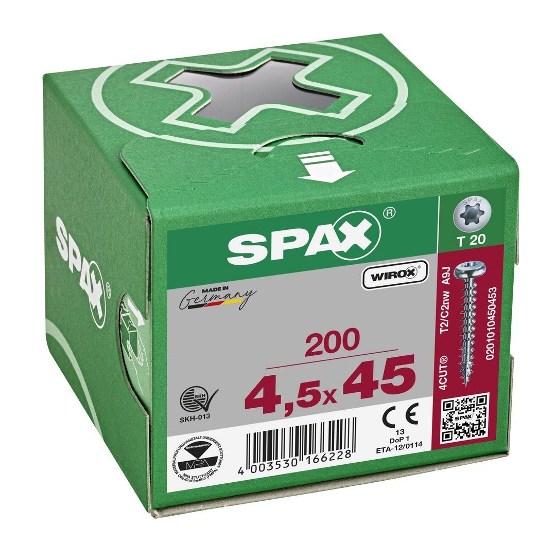 weiß SPAX mm 200 Spanplattenschraube (Stahl Universalschraube, 4,5x45 verzinkt, St),