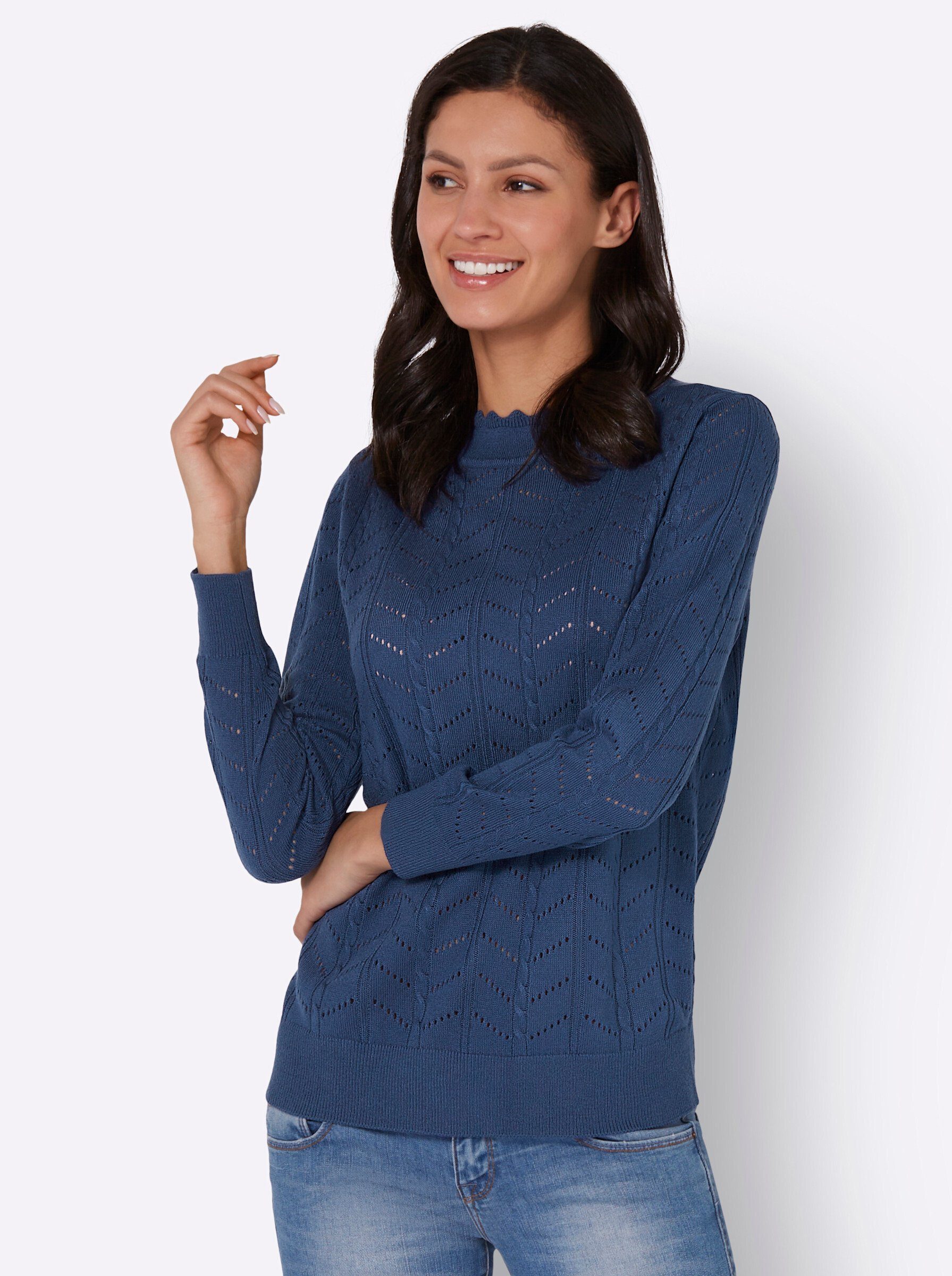 an! jeansblau Sieh Strickpullover