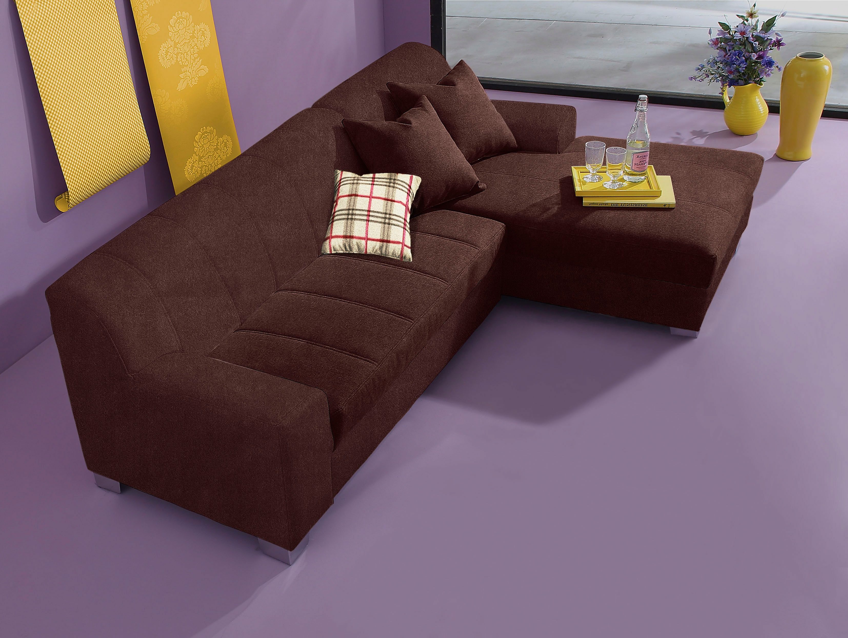 Home affaire Ecksofa Anzio, elegant und gemütlich, Breite 239cm, L-Form, wahlweise mit Bettfunktion