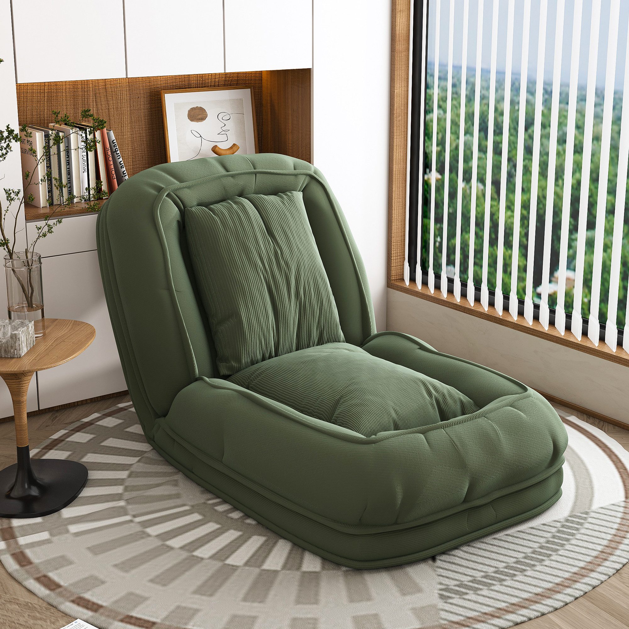 HAUSS SPOLE Loungesessel mit Metallrahmen,Verstellbares Sofabett Relaxsessel Wohnzimmer,Grün (Platzsparende Multifunktions-Liege Schlafsessel für Wohnzimmer), Bodensofa Sitzliege mit 5-fach verstellbarem Sitzsystem