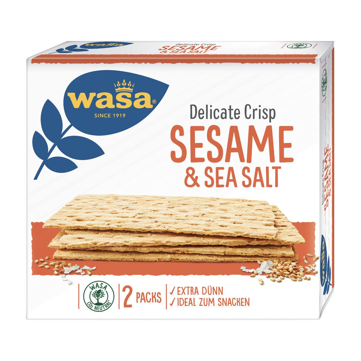 Wasa Brot, Wasa Delicate Crisp Cracker Sesam und Sea Salt Knäckebrot 190g
