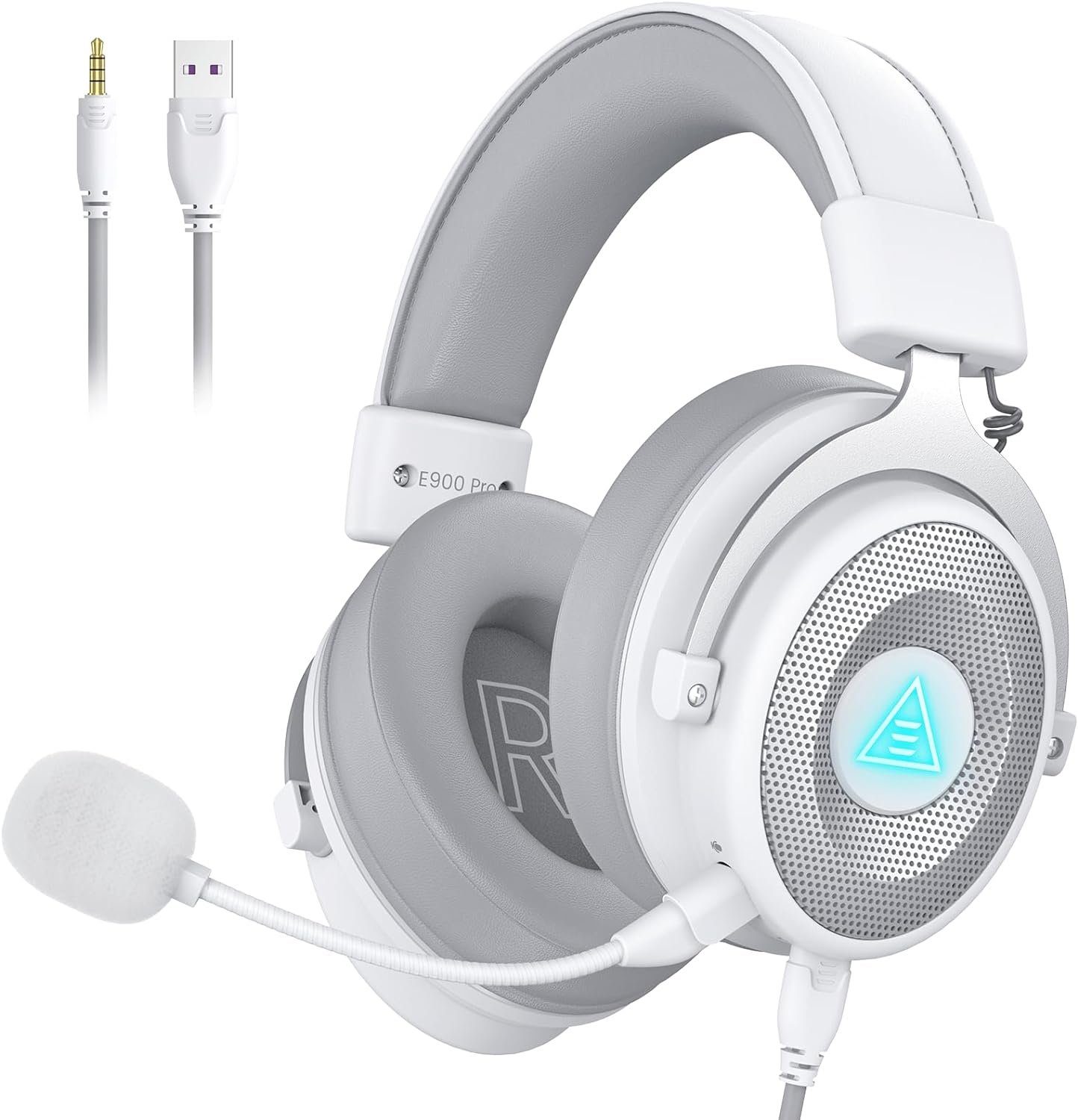 EKSA Gaming-Headset (Gaming Headset mit Noise Cancelling Mikrofon, USB-Headset, Gaming headset mikrofon audiobuchse licht superleichter kopfhörer)