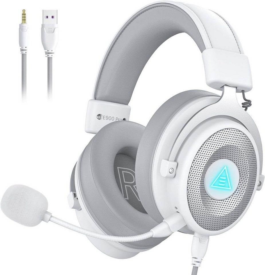 EKSA Gaming-Headset (Gaming Headset mit Noise Cancelling Mikrofon, USB- Headset, Gaming headset mikrofon audiobuchse licht superleichter kopfhörer)