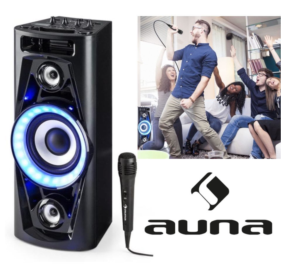 Auna Ultra Sonic Pulse V6-40 Partybox Party-Lautsprecher (Bluetooth, 160 W, USB, AUX-IN, Karaokefunktion, blaue Lichteffekte)