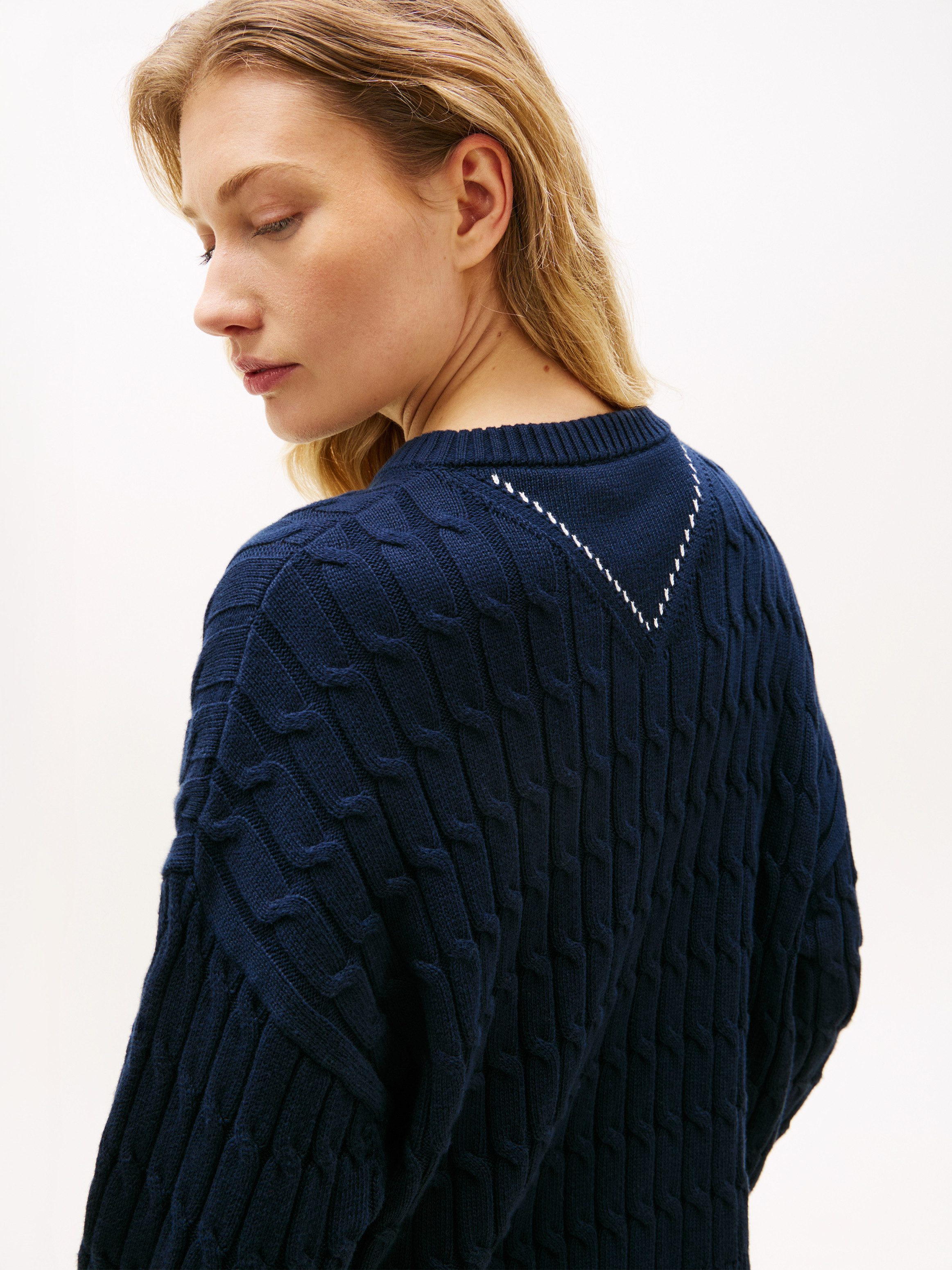 Tommy Hilfiger Strickpullover CO CABLE MID GG RLX LS V-NK SWT mit Zopfmuster