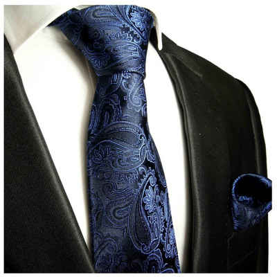 Paul Malone Krawatte »Herren Seidenkrawatte mit Tuch paisley elegant 100% Seide« (Set, 2-St., Krawatte mit Einstecktuch) Breit (8cm), blau 518
