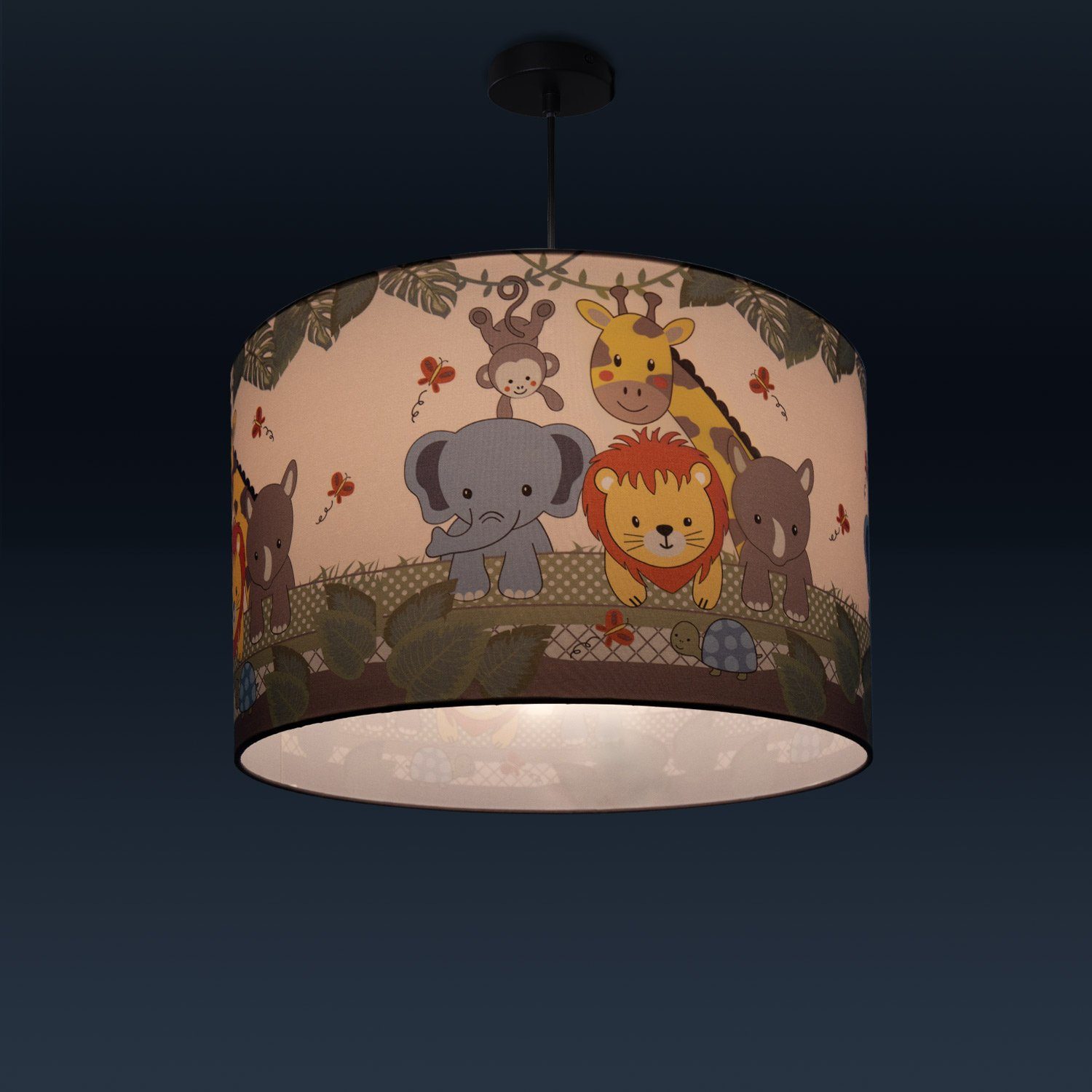 Paco E27 Diamond Home Deckenlampe ohne Kinderlampe Kinderzimmer, LED 634, Dschungel-Tiere, Pendelleuchte Leuchtmittel,
