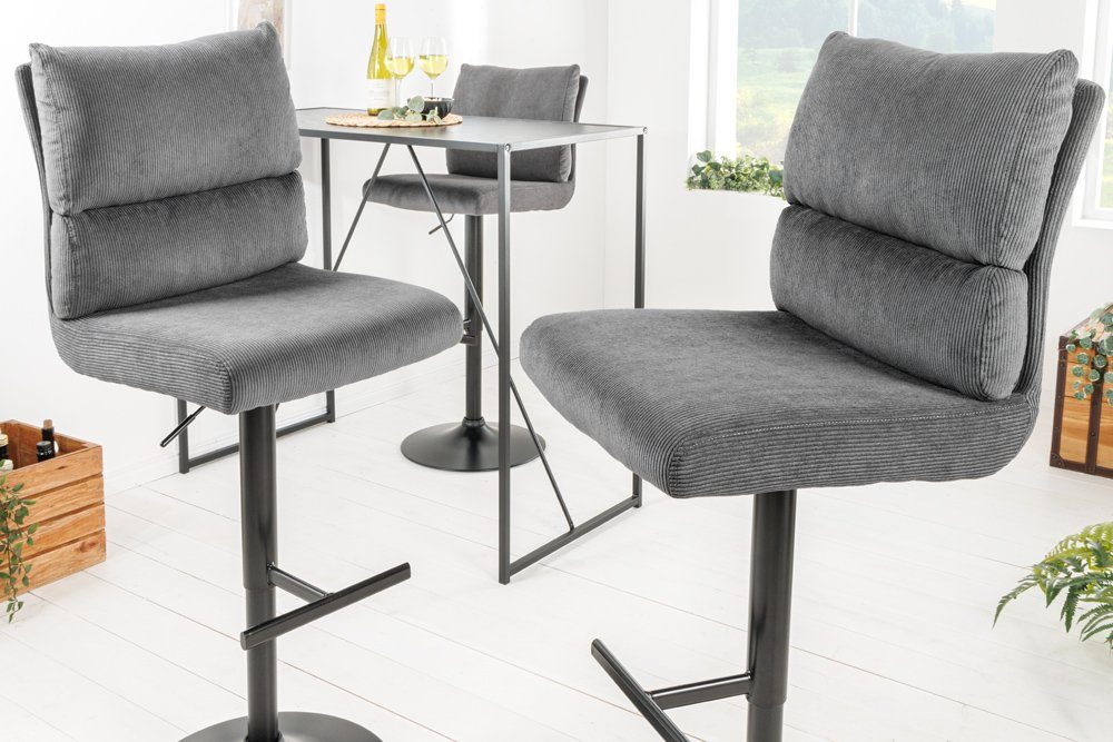 riess-ambiente Barhocker COMFORT grau/schwarz - Cord, Metall, höhenverstellbar, drehbar, weich (Einzelartikel, 1 St), Moderner Stuhl mit Lehne - ideal für Wohn- und Esszimmer oder Küche