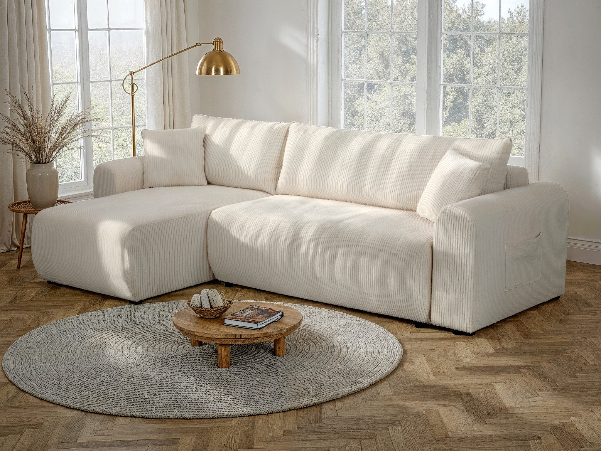 OTTO home Ecksofa JONAA L-Form, 241cm /Schlafsofa (133/200) OTTO. Verlässliche Qualität, Tonnentaschen-Federkern, Bettkasten, Cord, Struktur