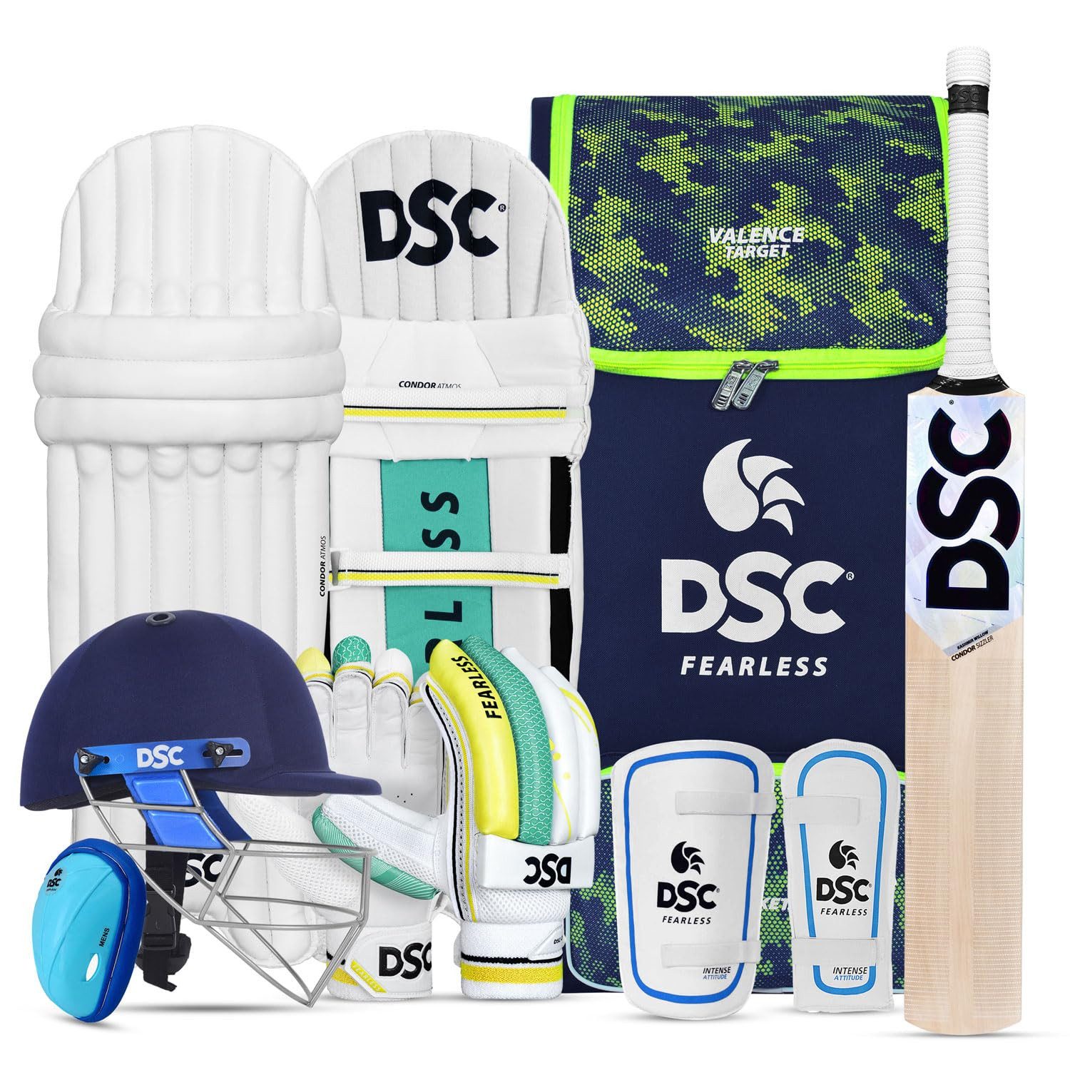 DSC Sporttasche Komplettset mit Helm Cricket Set (1 volle Cricket-Set Kit Tasche), Rechtshänder, Multicolor volle Cricket-Set Kit Tasche