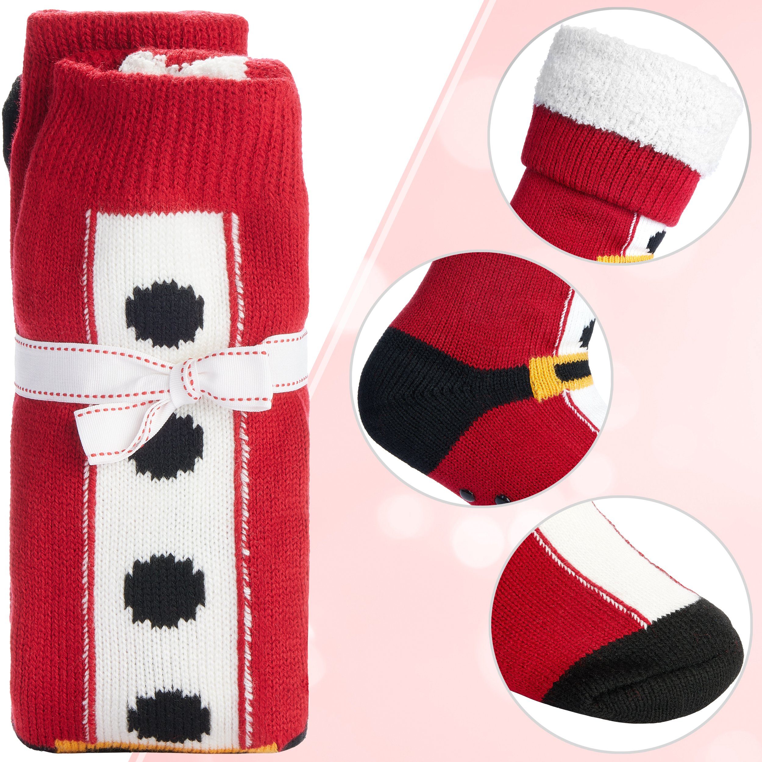 BRUBAKER ABS-Socken Dicke Weihnachtssocken - Kuschelsocken Weihnachten - Warme Socken (1-Paar, Frauen Stoppersocken Bettsocken) Antirutschsocken Wintersocken für Damen Mädchen