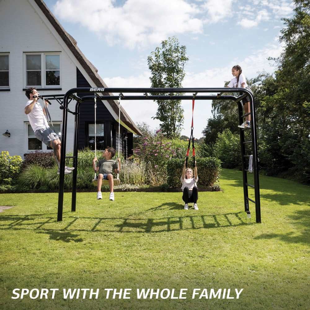 Berg Klettergerüst PlayBase L Sport Schaukelgestell Heim Fitnessgerät Schwarz & Grün, Fitness-Seil & Turnringe