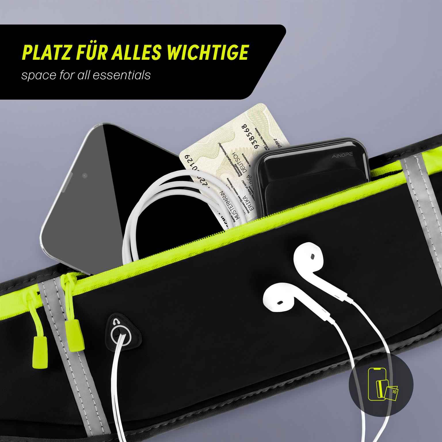 ONEFLOW Laufgürtel für rephone Lauftasche ActivePro Belt Schwarz Sport Handytasche zum Joggen Damen Herren Bauchtasche Handy Running