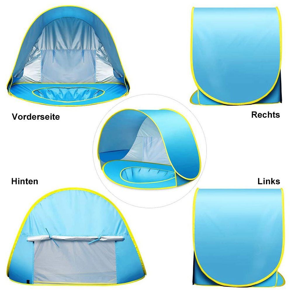 Qelus Strandmuschel Baby Strandmuschel Pop up Wasserdicht Strandzelt Kinder Sonnenschutz, Windschutz Schwimmbad 120x80x70cm