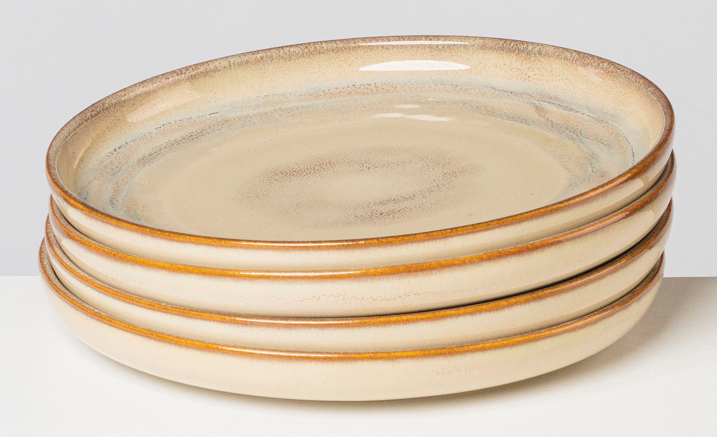 Gipfelstück Dessertteller Nebelwald, (4 St), Scandi-Style, glänzende Reaktivglasur, jedes Stück ein Unikat